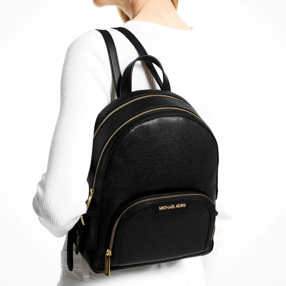 Michael Kors Jaycee Medium Pebbled Leather Backpack Black /Golden Tone Hardware